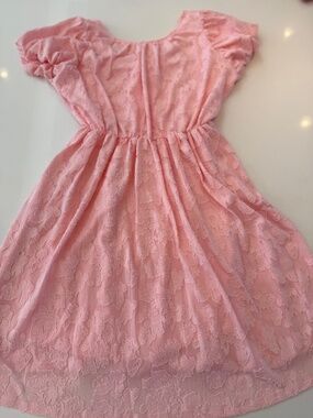 Zara Kids Textured Floral Dress — Blush Pink | Bow Detail | Size 11-12 / 152cm
